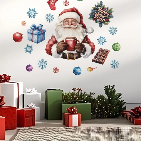 Weihnachtsmann Weihnachten Wandsticker Neujahr PVC Wasserdicht Abnehmbare Wandtattoos Für Schlafzimmer Wohnzimmer Festliche Deko