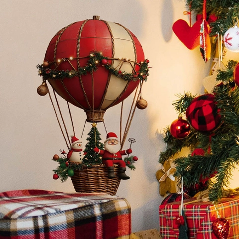 Adhesivo de Pared de Navidad Papá Noel Globo Aerostático Removible PVC Decoración Festiva Sala de Estar Dormitorio Mural Papel Tapiz