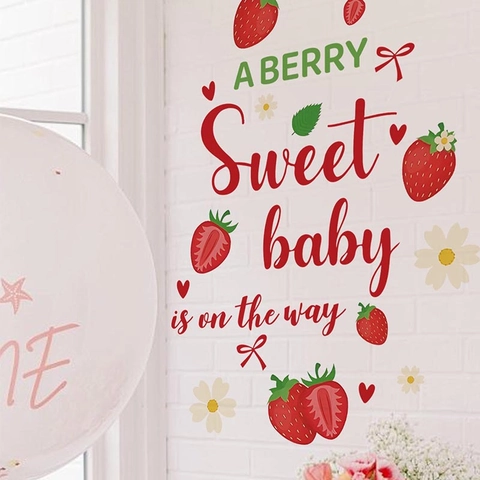 Stickers Muraux Thème Fraise Sweet Baby On The Way PVC Vinyle Décalcomanie Fleur Coeur Pour Baby Shower Gender Reveal Décoration