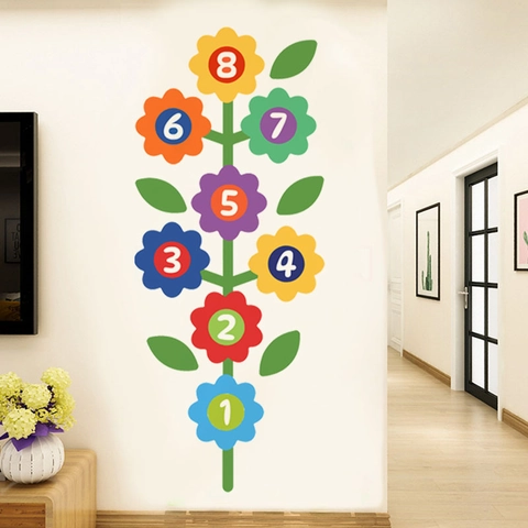 Educational Number Sunflower Wall Sticker Colorful Floral PVC Self-Adhesive Wall Decals For Kids Room Nursery Home Decoration