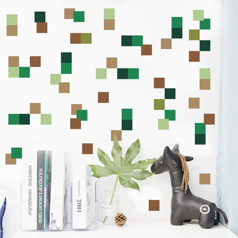 Pixel Style Square Wall Stickers For Gamer Room Decor Self-Adhesive PVC Geometric Block Wall Decals For Living Room Kids Bedroom