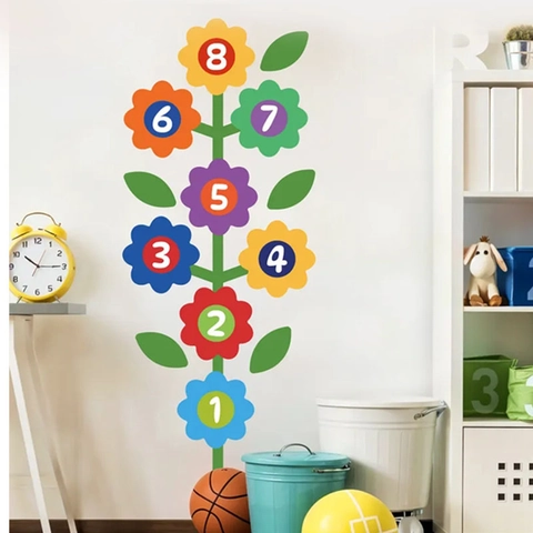 Educational Number Sunflower Wall Sticker Colorful Floral PVC Self-Adhesive Wall Decals For Kids Room Nursery Home Decoration