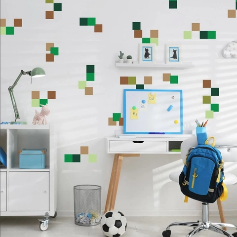 Pixel Style Square Wall Stickers For Gamer Room Decor Self-Adhesive PVC Geometric Block Wall Decals For Living Room Kids Bedroom
