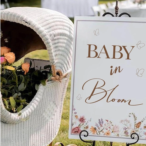 Baby In Bloom Wandaufkleber Schmetterling Blume PVC Party Aufkleber Für Baby Shower Gender Reveal Kinderzimmer Hintergrund Deko