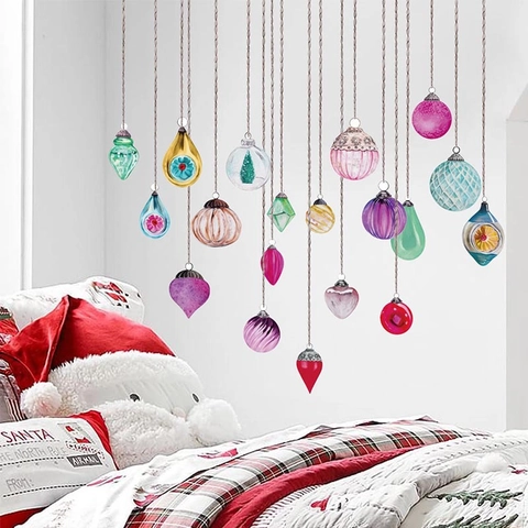 Kerstballen Muurstickers Verwijderbaar PVC Aquarel Ornamenten Decals Voor Woonkamer Slaapkamer Vakantie Huis Muur Decoratie