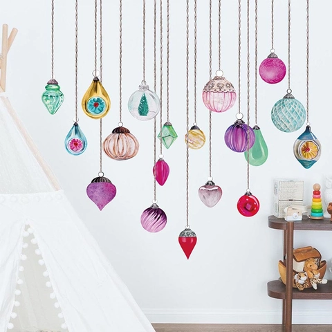 Kerstballen Muurstickers Verwijderbaar PVC Aquarel Ornamenten Decals Voor Woonkamer Slaapkamer Vakantie Huis Muur Decoratie
