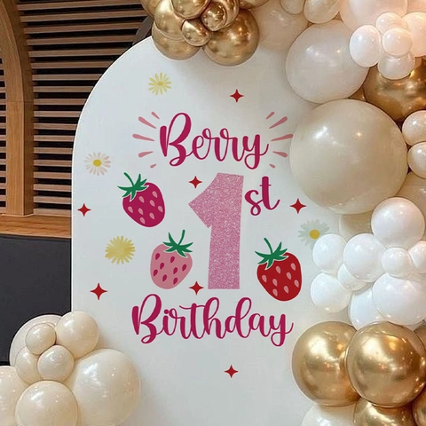 Adesivo da Parete Berry 1st Birthday Tema Fragola Decalcomanie in PVC per Festa di Primo Compleanno Bambina Decorazione Vivaio