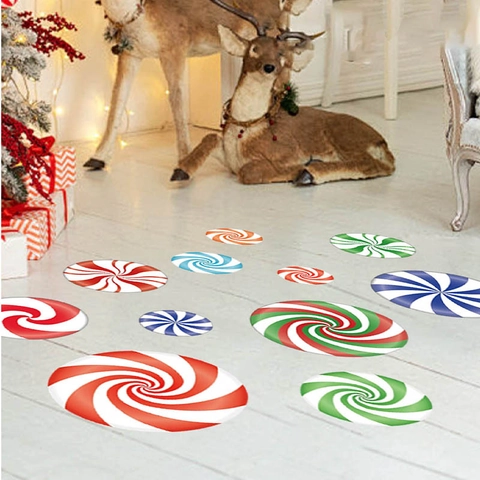 Kerstmis Snoep Muurstickers PVC Pepermunt Spiraalpatroon Decals Voor Feestdagen Thuis Woonkamer Winkelcentrum Raamdecoratie