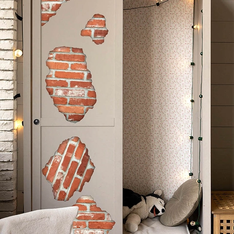 Pegatina de Pared 3D Creativa de Ladrillo Rojo Roto PVC Removible Autoadhesivo Papel Tapiz Para Sala Dormitorio Decoración