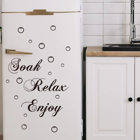 Adesivo da Parete Soak Relax Enjoy Con Bolle Decalcomania Decorativa in Vinile PVC Per Bagno Cucina Decorazioni Casa Nero