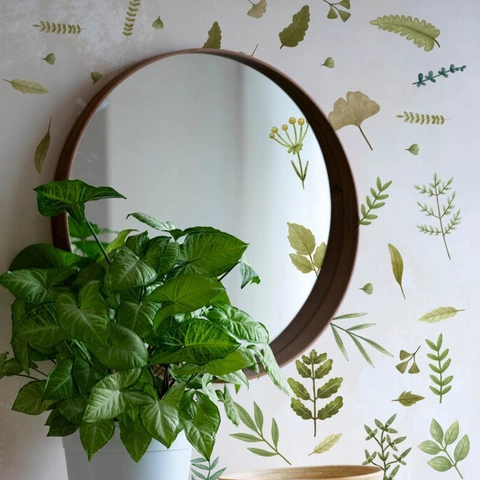 Aquarell Grüne Pflanzenblätter Wandtattoo Wasserdicht PVC Wandaufkleber Für Wohnzimmer Schlafzimmer Schrank Home Art Dekor Wandbild