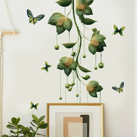Adesivi Murali Piante Verdi E Farfalle Impermeabili Rimovibili PVC Vinile Murales Per Soggiorno Camera Da Letto Decorazione Domestica Stile Moderno Minimalista