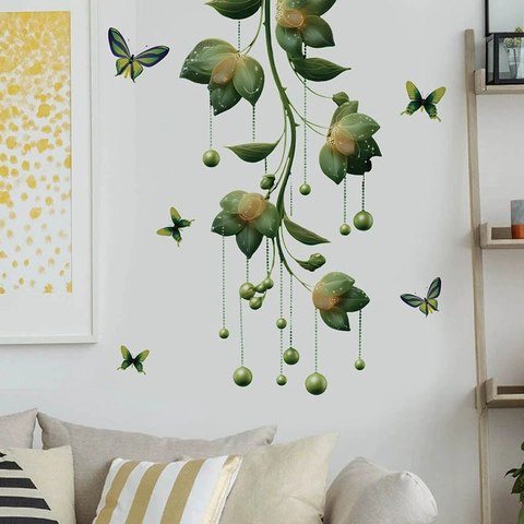 Adesivi Murali Piante Verdi E Farfalle Impermeabili Rimovibili PVC Vinile Murales Per Soggiorno Camera Da Letto Decorazione Domestica Stile Moderno Minimalista