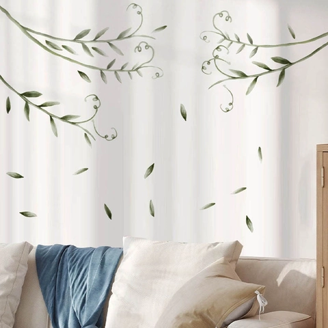 Aquarell Grüne Ranken Lila Blumen Wandaufkleber Abnehmbare PVC Selbstklebende Wandbild Für Wohnzimmer Schlafzimmer Hintergrund Dekor