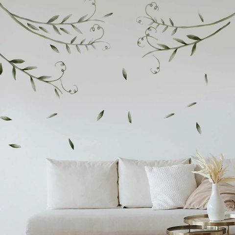 Aquarell Grüne Ranken Lila Blumen Wandaufkleber Abnehmbare PVC Selbstklebende Wandbild Für Wohnzimmer Schlafzimmer Hintergrund Dekor
