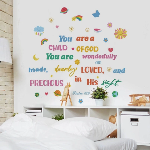 Colorful Bible Verse Wall Decal Psalm 139 Scripture Sticker For Kids Room Bedroom Decor Removable Waterproof Art Mural