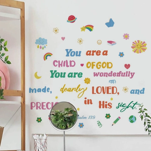 Colorful Bible Verse Wall Decal Psalm 139 Scripture Sticker For Kids Room Bedroom Decor Removable Waterproof Art Mural