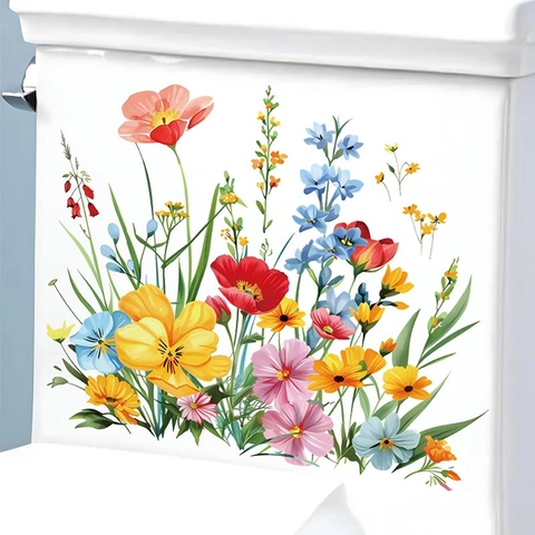 Bunte Blumenstrauß Wandaufkleber Wasserdicht PVC Abnehmbare Florale Dekore Für Schlafzimmer Wohnzimmer Badezimmer Haus Deko