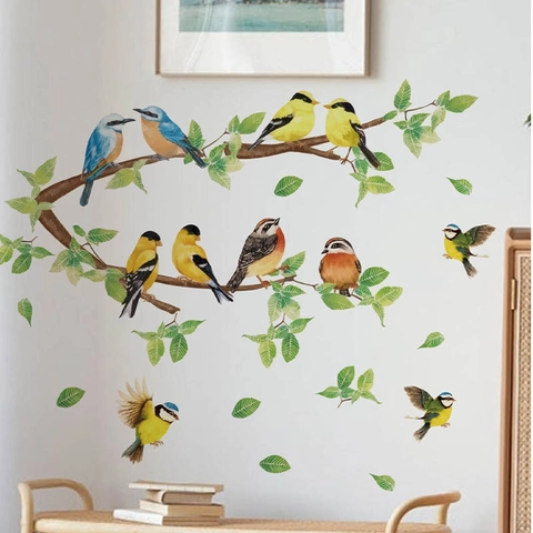 Vogels Op Boomtakken Muurstickers Verwijderbare PVC Aquarel Dierlijke Muurstickers Voor Woonkamer Slaapkamer Home Decor