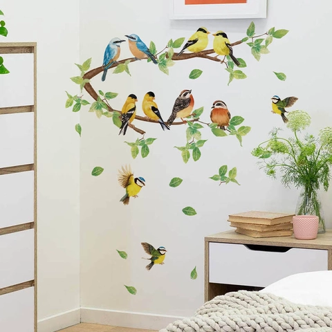 Vogels Op Boomtakken Muurstickers Verwijderbare PVC Aquarel Dierlijke Muurstickers Voor Woonkamer Slaapkamer Home Decor