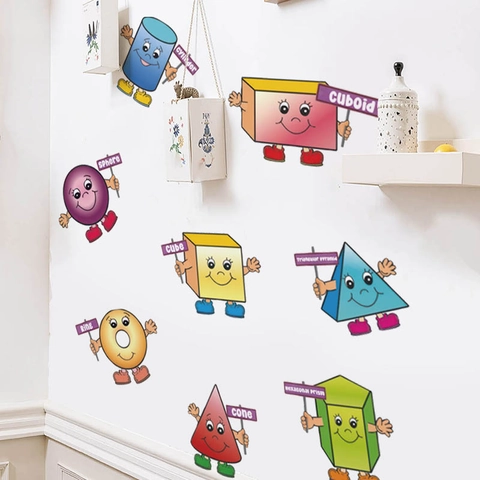 Adesivi Murali con Forme Geometriche Antropomorfe per Educazione Bambini in PVC Autoadesivo Rimovibile Adesivi con Personaggi dei Cartoni Animati per Camera da Letto Soggiorno