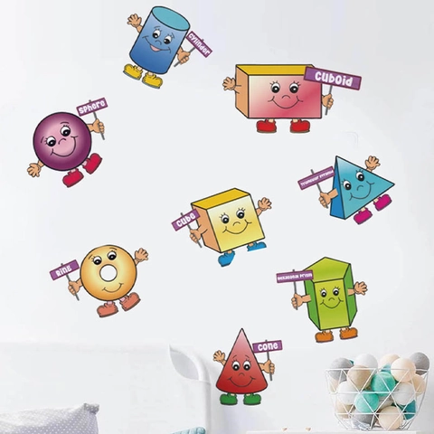 Adesivi Murali con Forme Geometriche Antropomorfe per Educazione Bambini in PVC Autoadesivo Rimovibile Adesivi con Personaggi dei Cartoni Animati per Camera da Letto Soggiorno