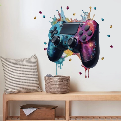 Adesivo Murale Artistico con Controller di Gioco Motivo Galassia Colorata PVC Rimovibile Autoadesivo Decorazione per Camera da Letto Sala Giochi