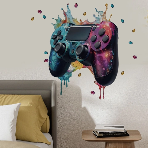 Adesivo Murale Artistico con Controller di Gioco Motivo Galassia Colorata PVC Rimovibile Autoadesivo Decorazione per Camera da Letto Sala Giochi