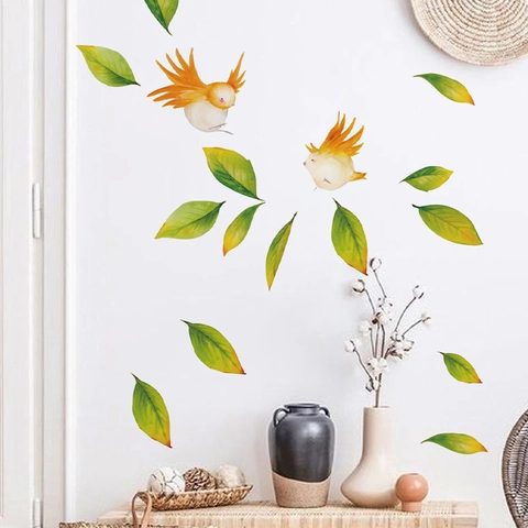 Aquarell Vögel Auf Zweigen Wandtattoo PVC Selbstklebend Abnehmbare Blätter Dekoration Für Wohnzimmer Schlafzimmer Zuhause