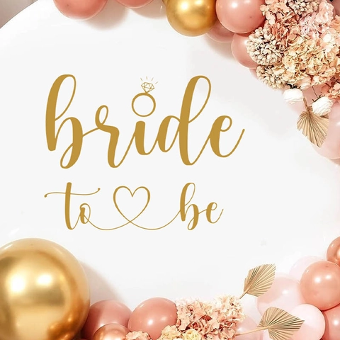 Gold Bride To Be Wall Sticker Removable PVC Decal With Diamond Ring Heart For Wedding Bridal Shower Party Decoration
