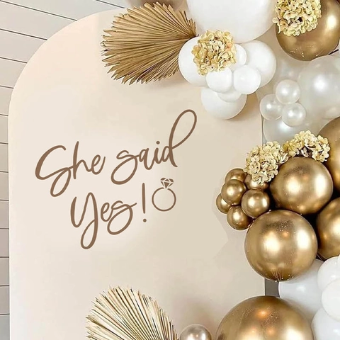 She Said Yes Proposal Wedding Decor Wall Sticker Removable PVC Brown Hand Lettering Diamond Ring Art Mural Home Decor