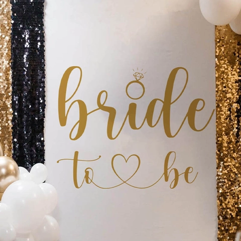 Adesivo da Parete Gold Bride To Be Decalcomania in PVC Rimovibile Con Anello Diamante Cuore per Matrimonio Addio al Nubilato