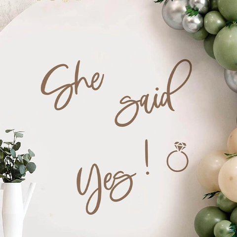 She Said Yes Proposal Wedding Decor Wall Sticker Removable PVC Brown Hand Lettering Diamond Ring Art Mural Home Decor