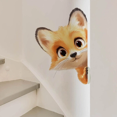 Pegatina de Pared de Zorro de Dibujos Animados PVC Autoadhesiva Impermeabile 3D Calcomanía Decorativa Para Habitación de Niños Salón