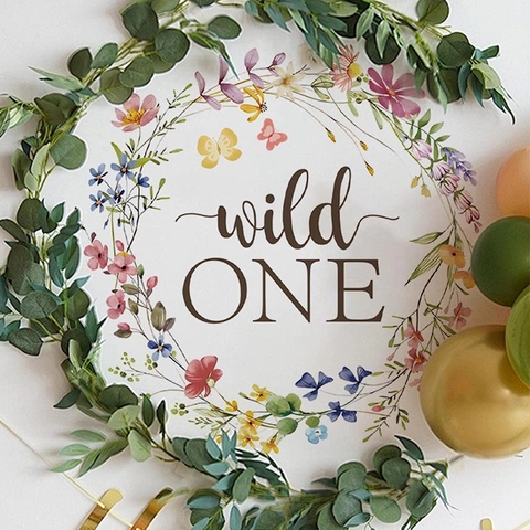 Wild One 1. Geburtstag Wandaufkleber Blumenkranz Schmetterling Floral Party Hintergrund PVC Wasserdicht Kinderzimmer Deko