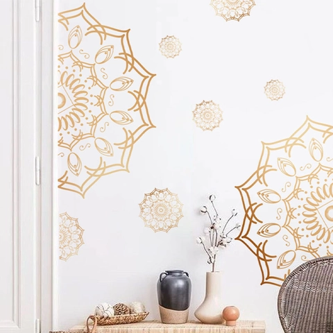 Adesivo Murale Mandala Oro Fiore Geometrico Cavo PVC Rimovibile Autoadesivo Decalcomania Per Soggiorno Camera Da Letto Casa