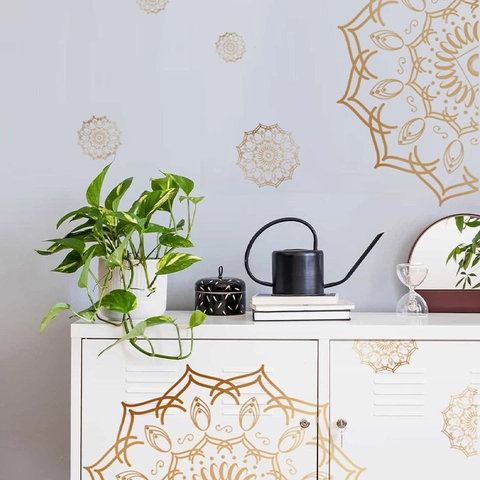 Adesivo Murale Mandala Oro Fiore Geometrico Cavo PVC Rimovibile Autoadesivo Decalcomania Per Soggiorno Camera Da Letto Casa