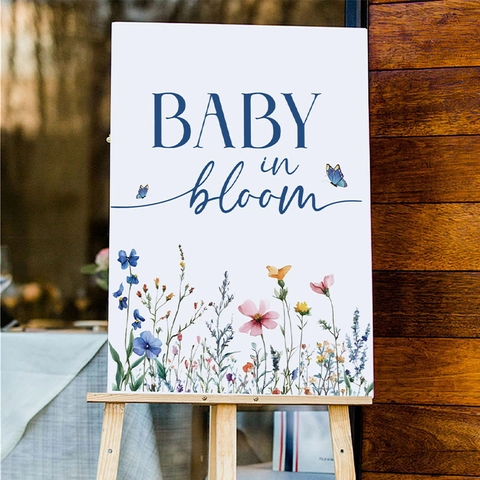Watercolor Baby In Bloom Floral Wall Decal Butterfly PVC Removable Self Adhesive Sticker For Baby Shower Nursery Decor