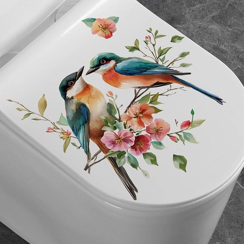 Aquarell Vogel Und Blumen Wandaufkleber Wasserdicht PVC Dekor Für Toilettendeckel Wohnzimmer Schlafzimmer Abnehmbar Selbstklebend