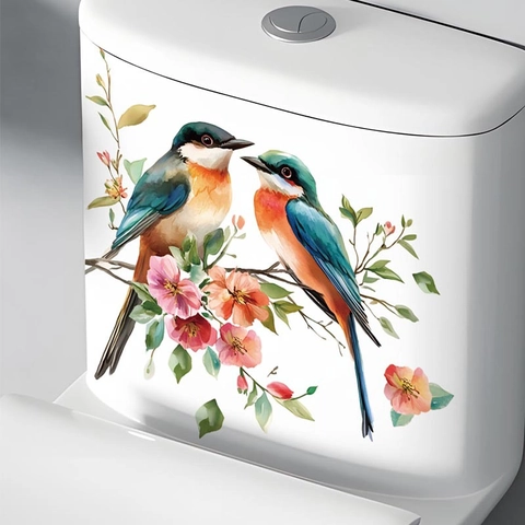 Aquarell Vogel Und Blumen Wandaufkleber Wasserdicht PVC Dekor Für Toilettendeckel Wohnzimmer Schlafzimmer Abnehmbar Selbstklebend
