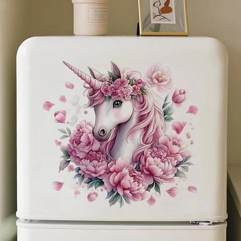 Traumhaftes Aquarell Einhorn Rosa Pfingstrose Blume Wandsticker PVC Abnehmbar Wasserdicht Aufkleber Für Kinderzimmer Schlafzimmer Deko