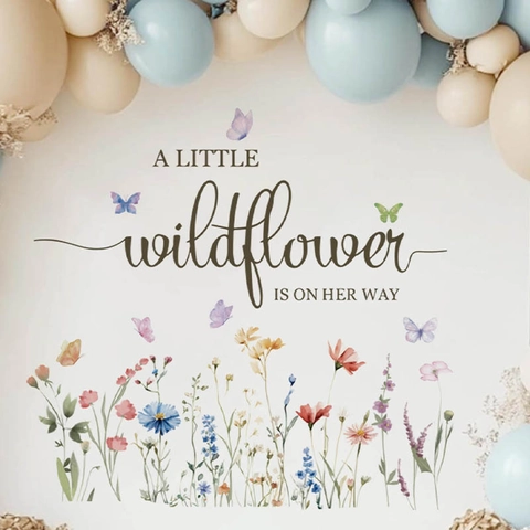 A Little Wildflower Is On Her Way Wandtattoos PVC Abnehmbar Aquarell Blumen Wandbild Für Babyparty Kinderzimmer Schlafzimmer Deko
