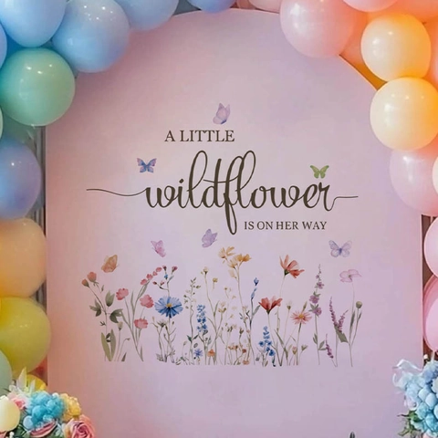 A Little Wildflower Is On Her Way Wandtattoos PVC Abnehmbar Aquarell Blumen Wandbild Für Babyparty Kinderzimmer Schlafzimmer Deko