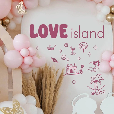 Romantic Love Island Pink Wall Sticker Waterproof PVC Removable Summer Beach Palm Tree Decal For Bedroom Party Background Decor