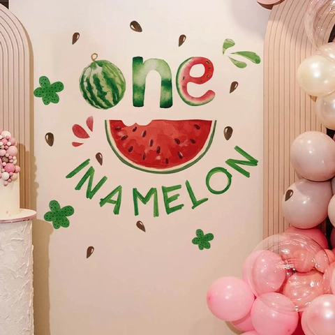 Adesivo da Parete One In A Melon per Primo Compleanno Tema Anguria Decalcomania in PVC Removibile per Cameretta e Soggiorno