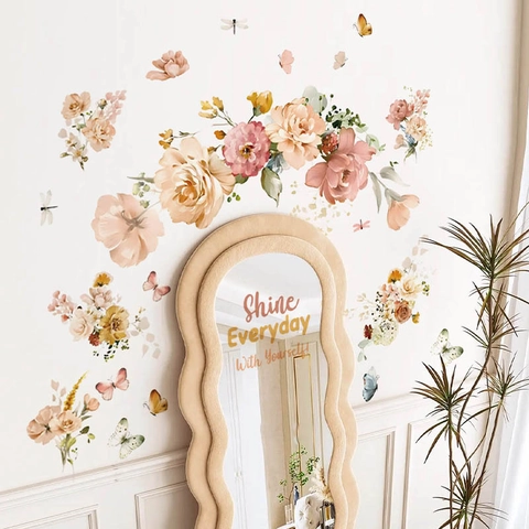 Adesivi Murali con Fiori e Farfalle Acquerello Rimovibili in PVC Autoadesivi Citazione Ispiratrice per Soggiorno Camera da Letto