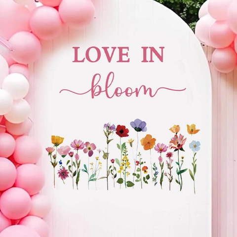 Stickers Muraux Fleurs Sauvages Love In Bloom PVC Décalcomanie Florale Amovible pour Mariage Fête Chambre Salon Décor
