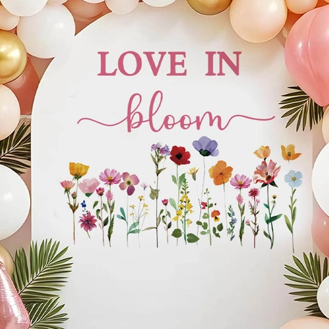 Stickers Muraux Fleurs Sauvages Love In Bloom PVC Décalcomanie Florale Amovible pour Mariage Fête Chambre Salon Décor