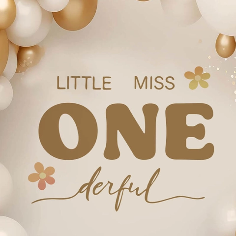 Little Miss ONEderful Wall Sticker PVC Removable Waterproof Floral Lettering 1st Birthday Party Backdrop Decoration Mural Decal For Kids Nursery Room