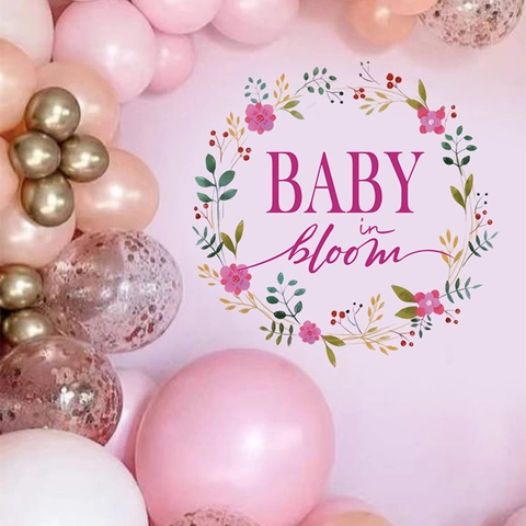 Baby In Bloom Wall Sticker Floral Wreath PVC Removable Decal For Nursery Baby Shower Living Room Bedroom Home Decor